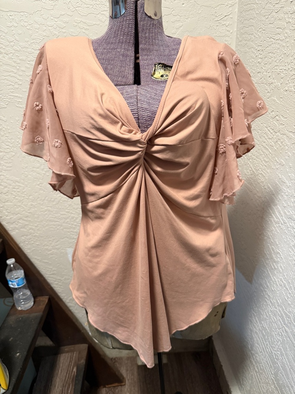 SHEIN Dusty Rose Twist-Front Flutter Sleeve Blouse